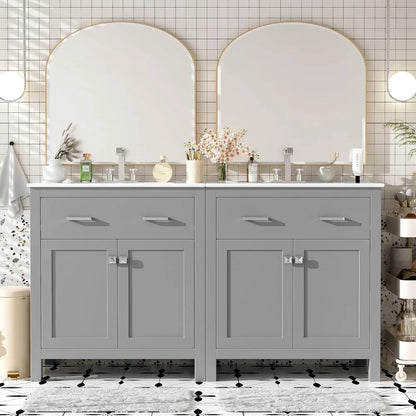 60" Bathroom Vanity Set with Double Sink, Vanity Cabinet with Flip Drawer, 2 Doors, and Adjustable Shelf