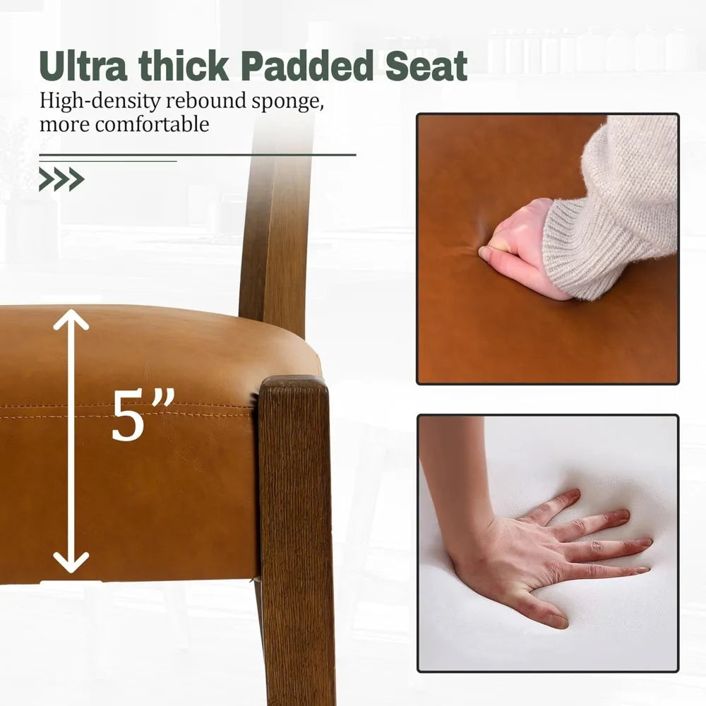 Faux Leather Dining Chairs Set of 4 Upholstered Kitchen & Dining Room Wooden Chairs Mid Century Modern Dining Chairs Low Back