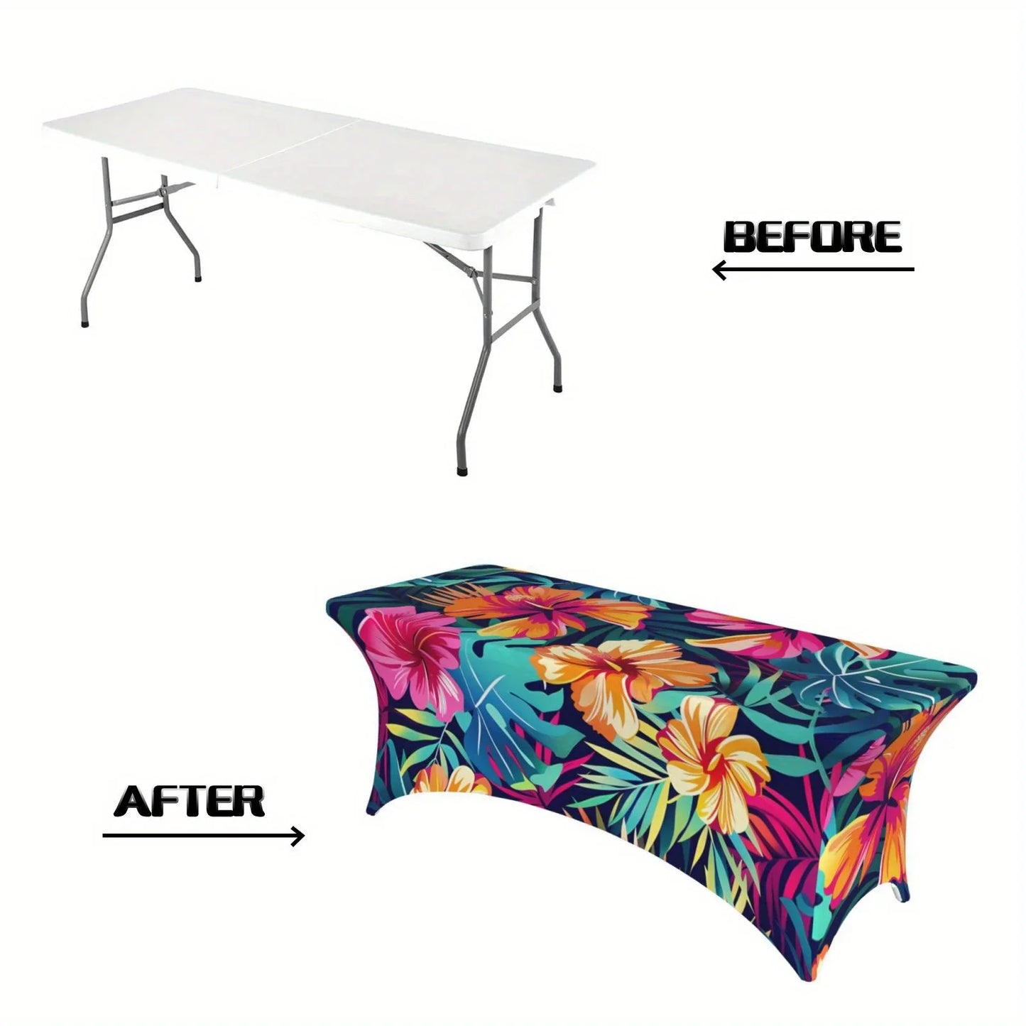 2PCS Vibrant Tropical Print Stretchable Tablecloth - Wrinkle & Stain Resistant