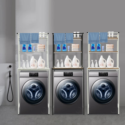 Over Washer and Dryer Storage Shelves 3 Tiers Standing Clothes Drying Rack with Basket for Laundry Room Balconies Porches