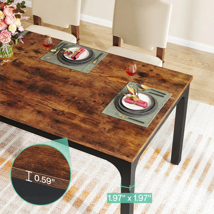 Dining Table for 6-8 People, 200cm Large Narrow Long Rectangular Kitchen Dinner Table, Rustic Wood Dining Table