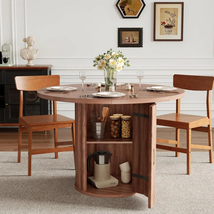 47 Inch Round Dining Table, Modern Round Wood Dining Table Rustic Kitchen Table for 4-6 People with Hidden Shelves for Dining