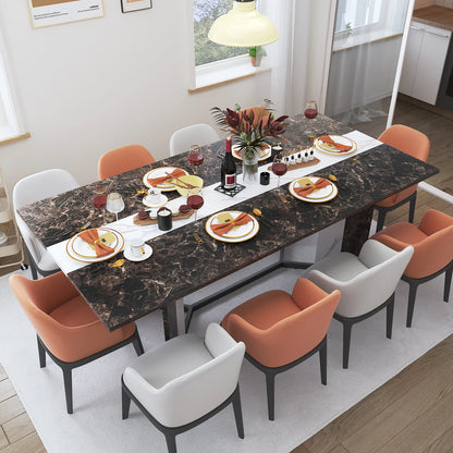 71In Large Rectangular White Dining Table for 4 5 6 8 10 People, w/Marble Color, Wood Tabletop, Metal Leg