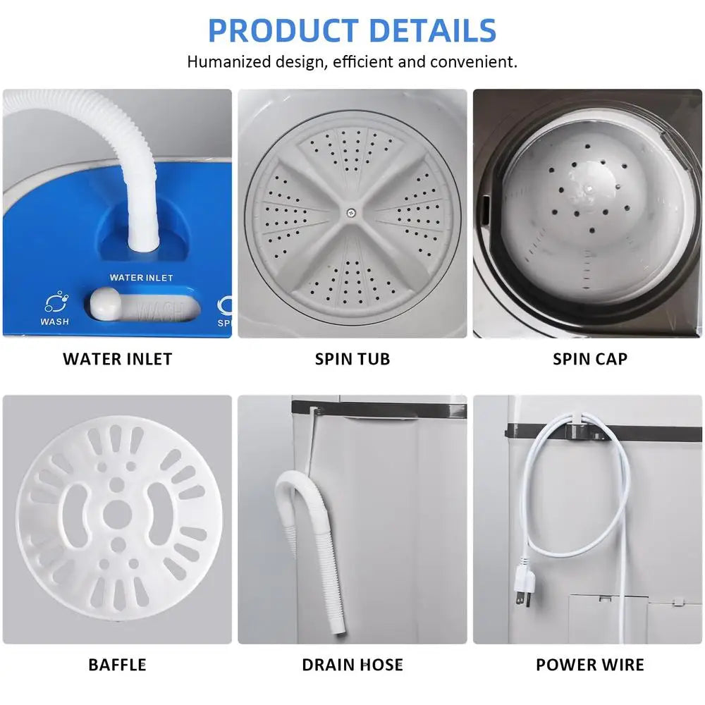 Portable 15.5lbs Washing Machine Semi Automatic Twin Tub Compact Laundry Washer Spin Dry Perfect Apartments Dorm RV