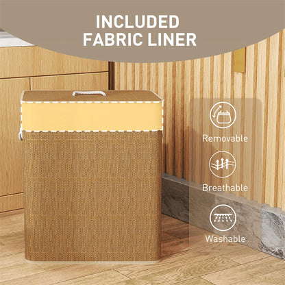 Bamboo Laundry Hamper Foldable Laundry Basket with Lid Removable and Machine Washable Liner for Efficient Laundry