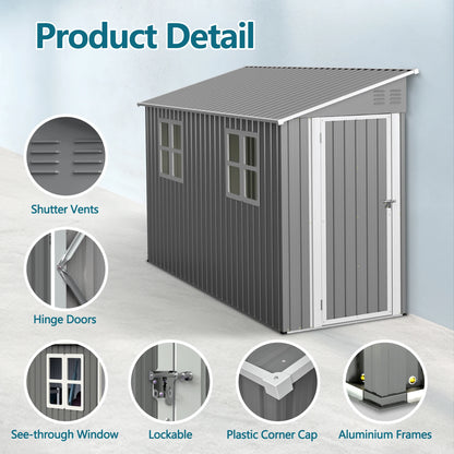 4x10 FT Galvanized Steel Outdoor Shed – Weatherproof Lockable Storage for Tools, Bikes & Pets w/Sloping Roof & Window