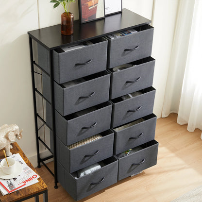 Bedside Table For Bedroom With 10 Fabric Drawers Nightstand Storage Cabinet With Steel Frame