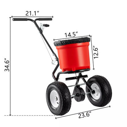 Broadcast Spreader Walk Behind Turf Spreader Steel Push Fertilizer Salt Spreader Garden Seeder for Home Farm 90LBS 12.5in Wheels