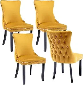 Velvet Upholstered Dining Chairs Set of 4 Wingback Kitchen Room Black Accent Chairs 4PC Solid Wood Leg