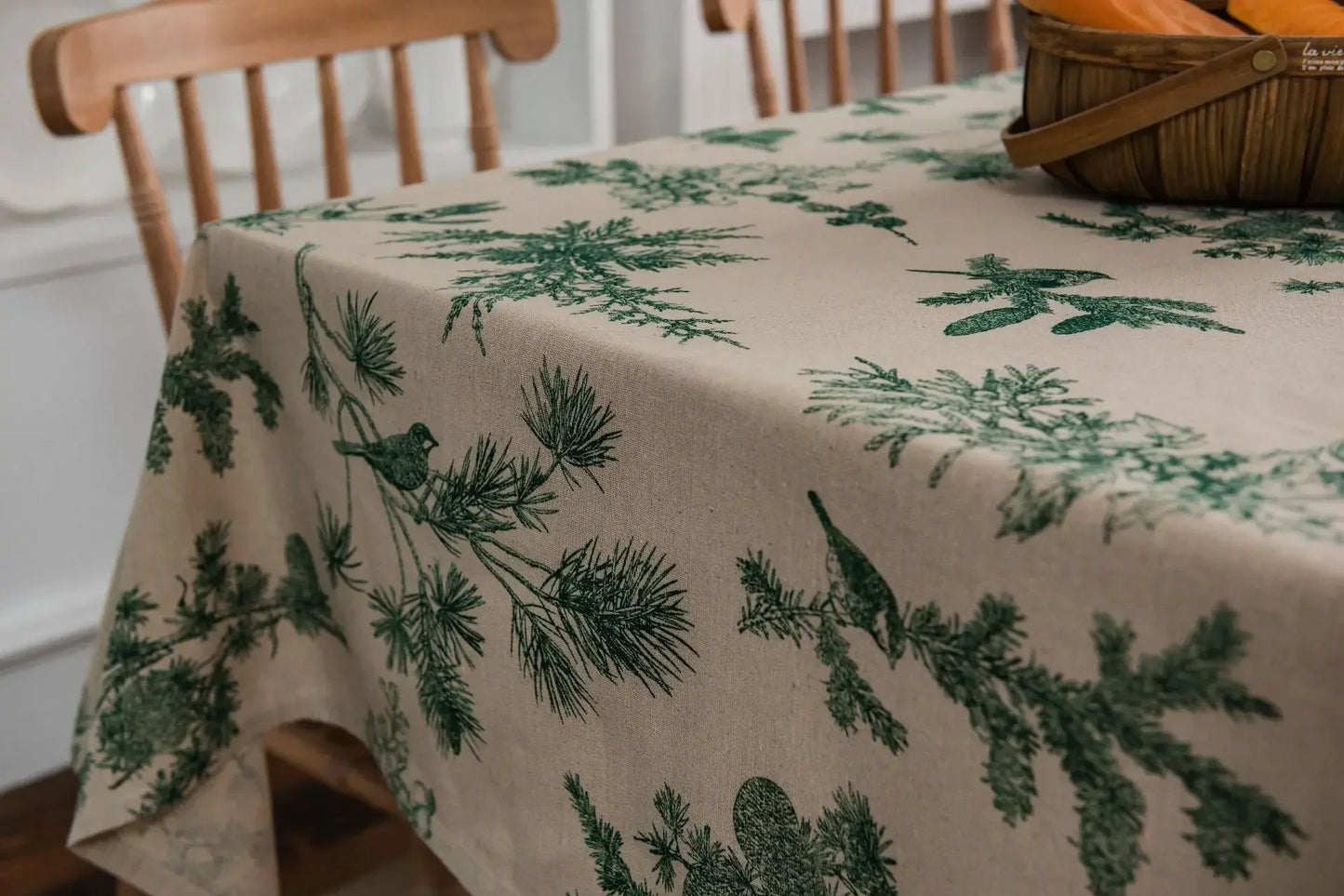Cotton Linen Printed Pine Rectangular Fitted Tablecloth