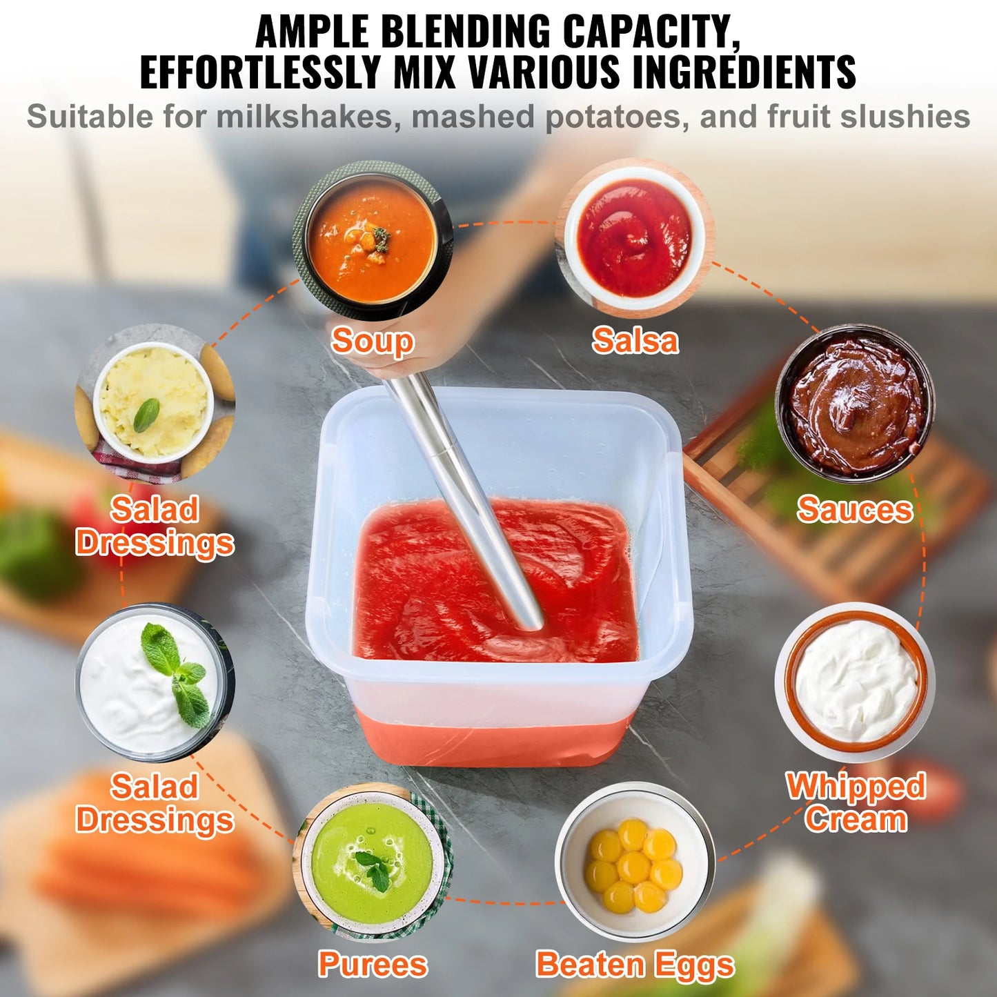 Commercial Immersion Blender 500 Watt Heavy Duty Hand Mixer Variable Speeed