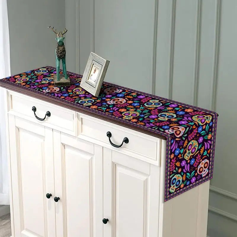 Mexican Skull Tablecloths Rustic Linen Table Cloth Mexican Theme Party Supplies Day Of The Dead Altar Decorations For Festival