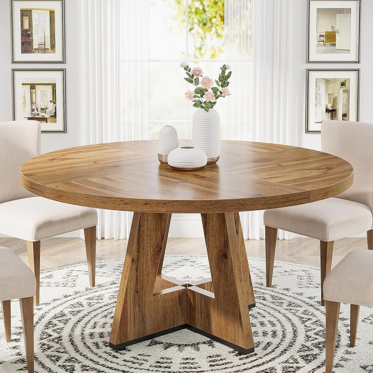 Round Wood Dining Table For Kitchen or Dining Room, 47 in