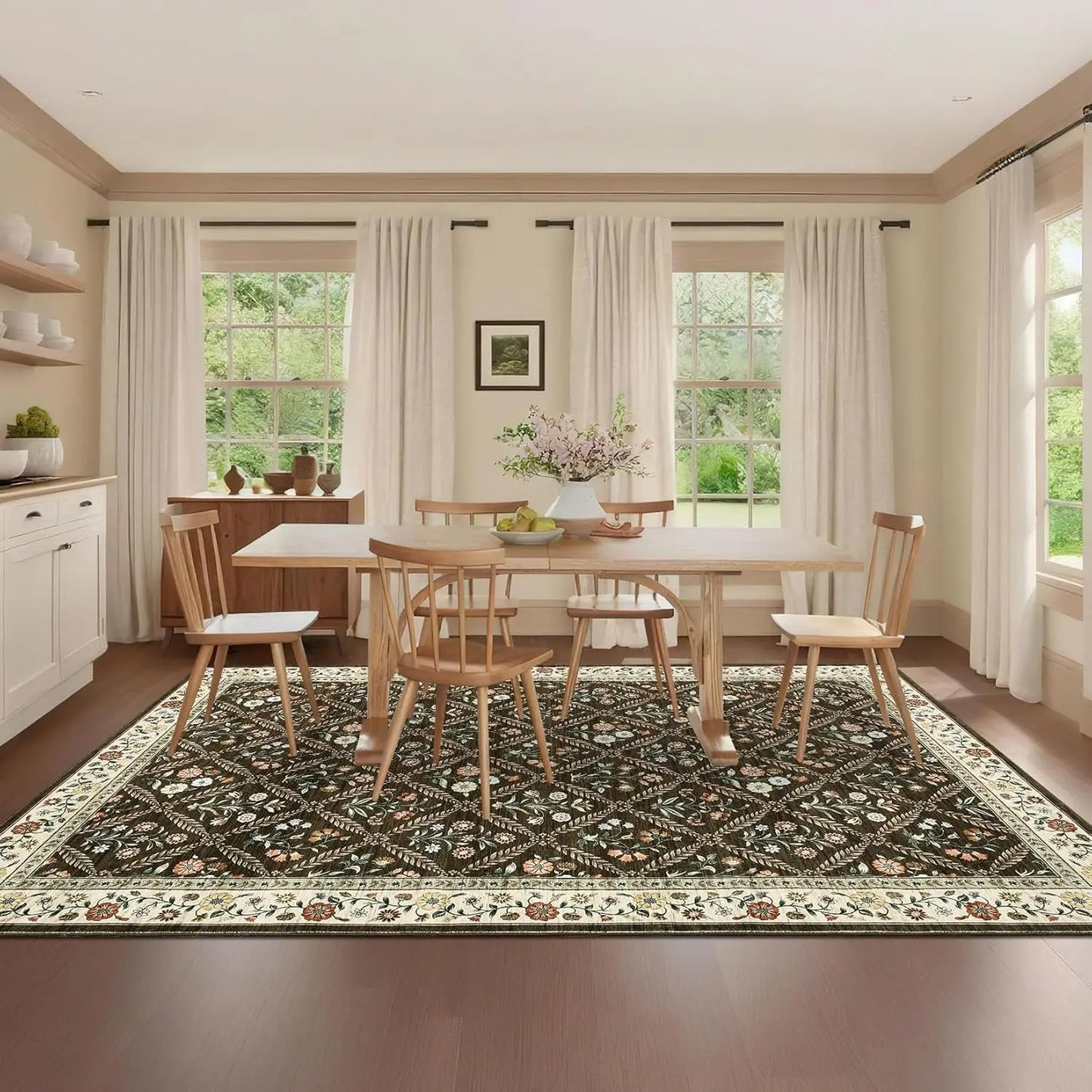 Vintage Washable Area Rugs for Living Room Soft Low-Pile Non-Slip Carpet  for Bedroom Dining Room Home Office