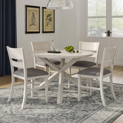 4-Piece Solid Wood Dining Table Set for 4-6, Modern Breakfast Dinette Kitchen Table with Chairs