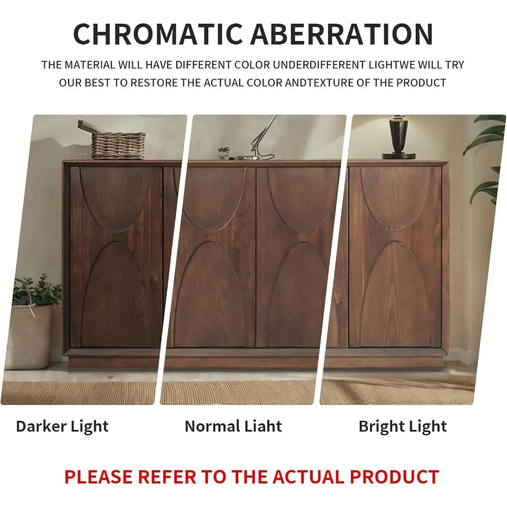 59" Sideboard Buffet Cabinet Retro Accent Storage Cabinet with Magnetic Door Latches Adjustable Shelf for Living Room Kitchen