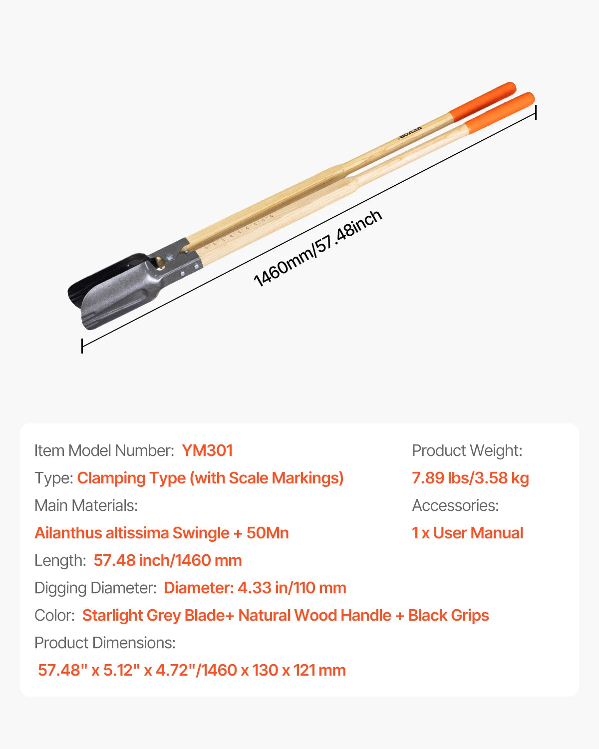 Post Hole Digger Heavy Duty Post Hole Digger Manual Hole Digger with Scale Markings Post Hole Digger for Digging Gardening