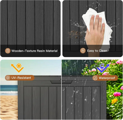 45Gal Black Deck Box - Waterproof & UV-Resistant Outdoor Storage w/Lockable Lid - For Patio/Garden