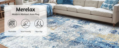 Living Room Area Rugs Soft Large Modern Abstract Area Rug, Vintage Machine Washable Non Slip Carpet , Low Pile Rugs