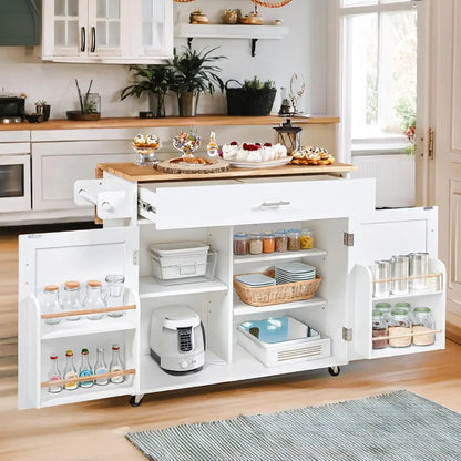 Small Kitchen Island Cart on Wheels with Drop Leaf Countertop, Mobile Kitchen Cat with Internal Storage Rack, Spacious Drawer