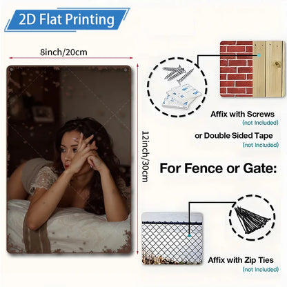 1pc Metal Sign, 4x16inch Rustic Style Woman in Bed 2D Flat Printing Wall Art for Living Room Decor