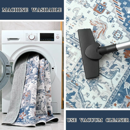 Faux Cashmere Vintage Floral  Soft Accent Area Rug, Low Pile for Living Room Bedroom