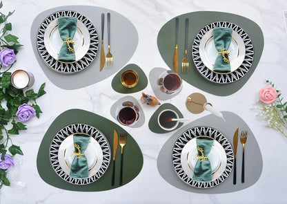 Irregular Shape PU Leather Placemats Set Oil-Proof Waterproof Dual-Sided Place Mats for Kitchen Bistro Tables Bars Coffee Shops