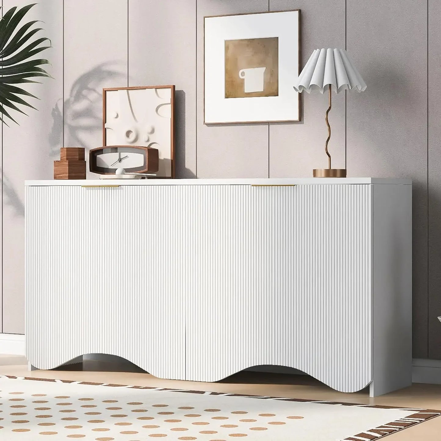 Storage Cabinet Sideboard for Kitchen, Modern Buffet Cabinet with Metal Handles and Adjustable Shelves for Living Room Corridor