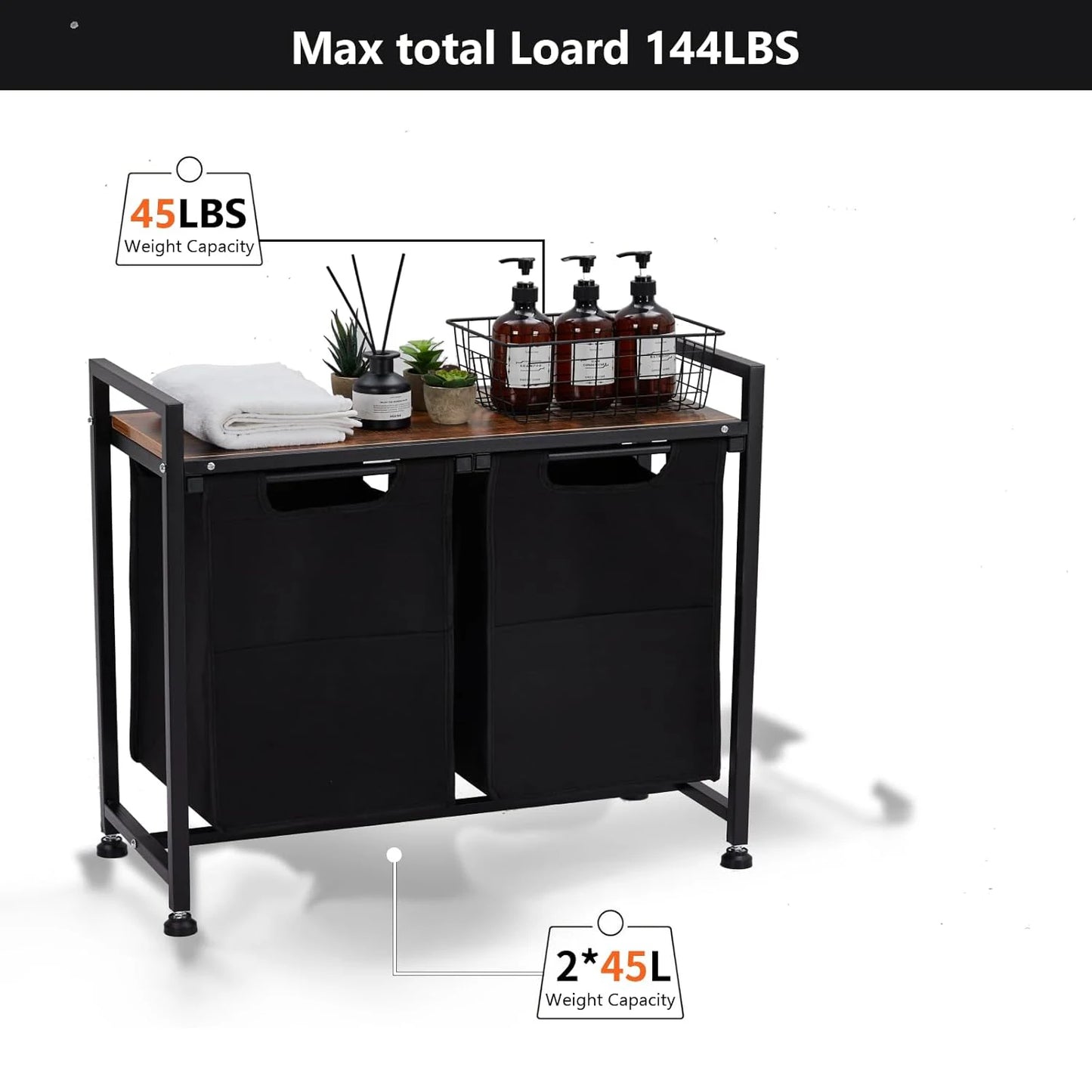 Laundry Hamper, Laundry Basket Organizer Laundry Sorter 2 Section with Removable Laundry Bag and Top Shelf