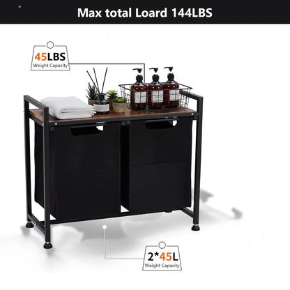 Laundry Hamper, Laundry Basket Organizer Laundry Sorter 2 Section with Removable Laundry Bag and Top Shelf