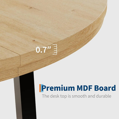 47" Round Industrial Dining Table - Rustic Wood Top w/Metal Frame, Seats 4-6 (No Chairs)