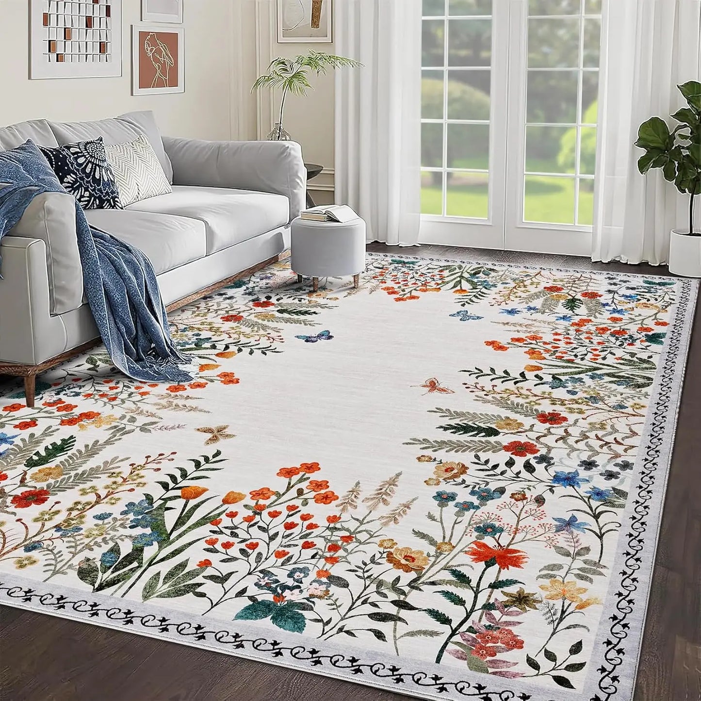 Washable Area Rugs , Non-Slip Floral