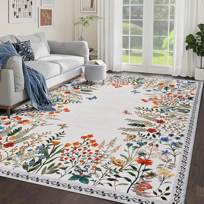 Washable Area Rugs , Non-Slip Floral