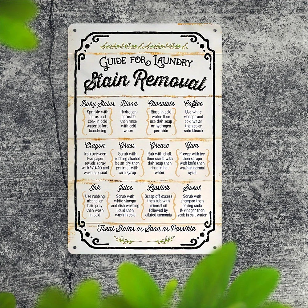 Antique Iron Laundry Guide Plate Metal Wall Artwork with Decontamination Tips Waterproof and Dustproof Ideal Home Decoration