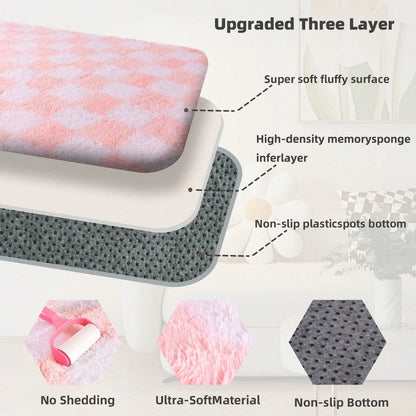 Fluffy Long Shag Plaid Area Rug for Bedroom, Living Room Washable , Super Soft Indoor Plush Rug.