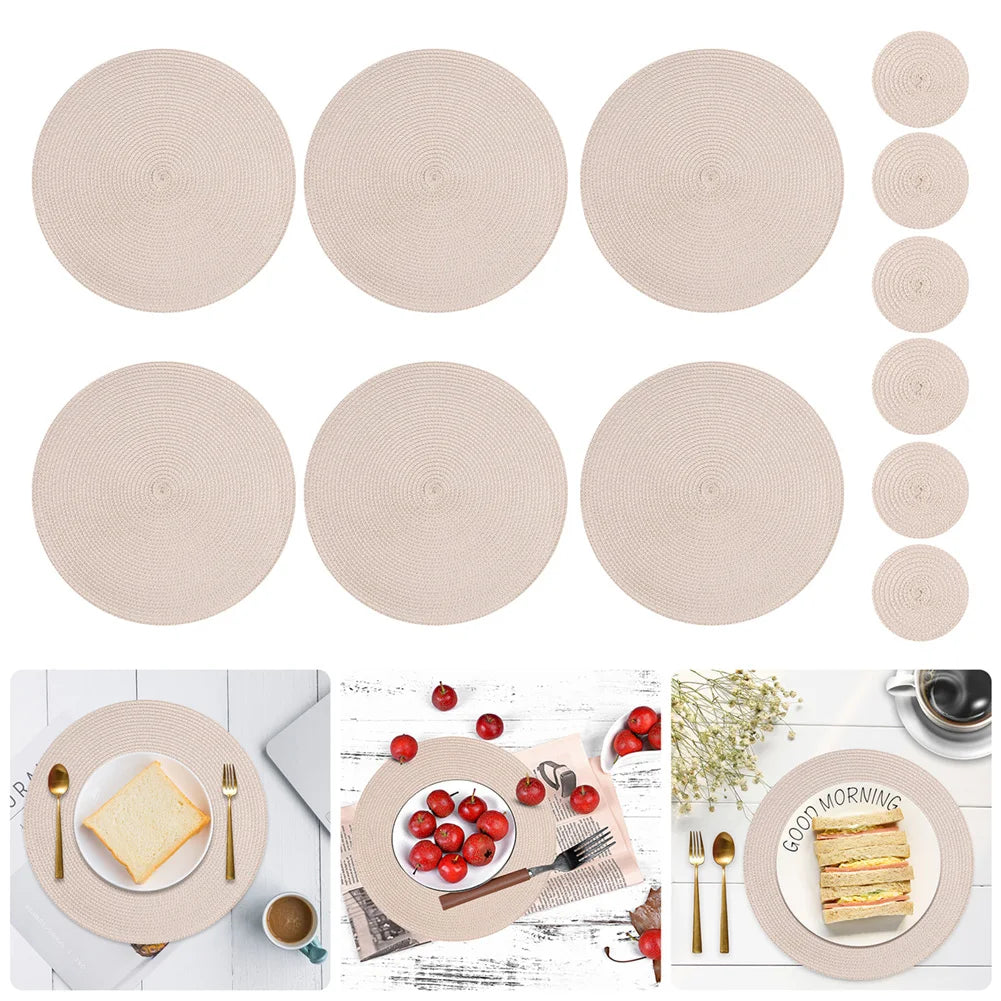 Round Braided Set of 6 Washable Round Placemats for Christmas Kitchen Wedding Dining Table 34cm Woven Heat Resistant Place Mats