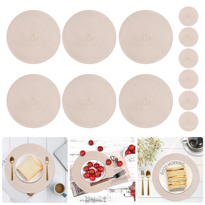Round Braided Set of 6 Washable Round Placemats for Christmas Kitchen Wedding Dining Table 34cm Woven Heat Resistant Place Mats