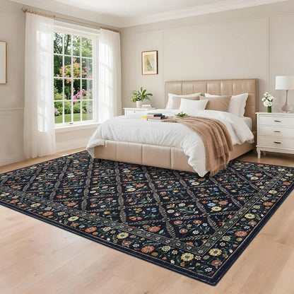 Vintage Washable Area Rugs for Living Room Soft Low-Pile Non-Slip Carpet  for Bedroom Dining Room Home Office