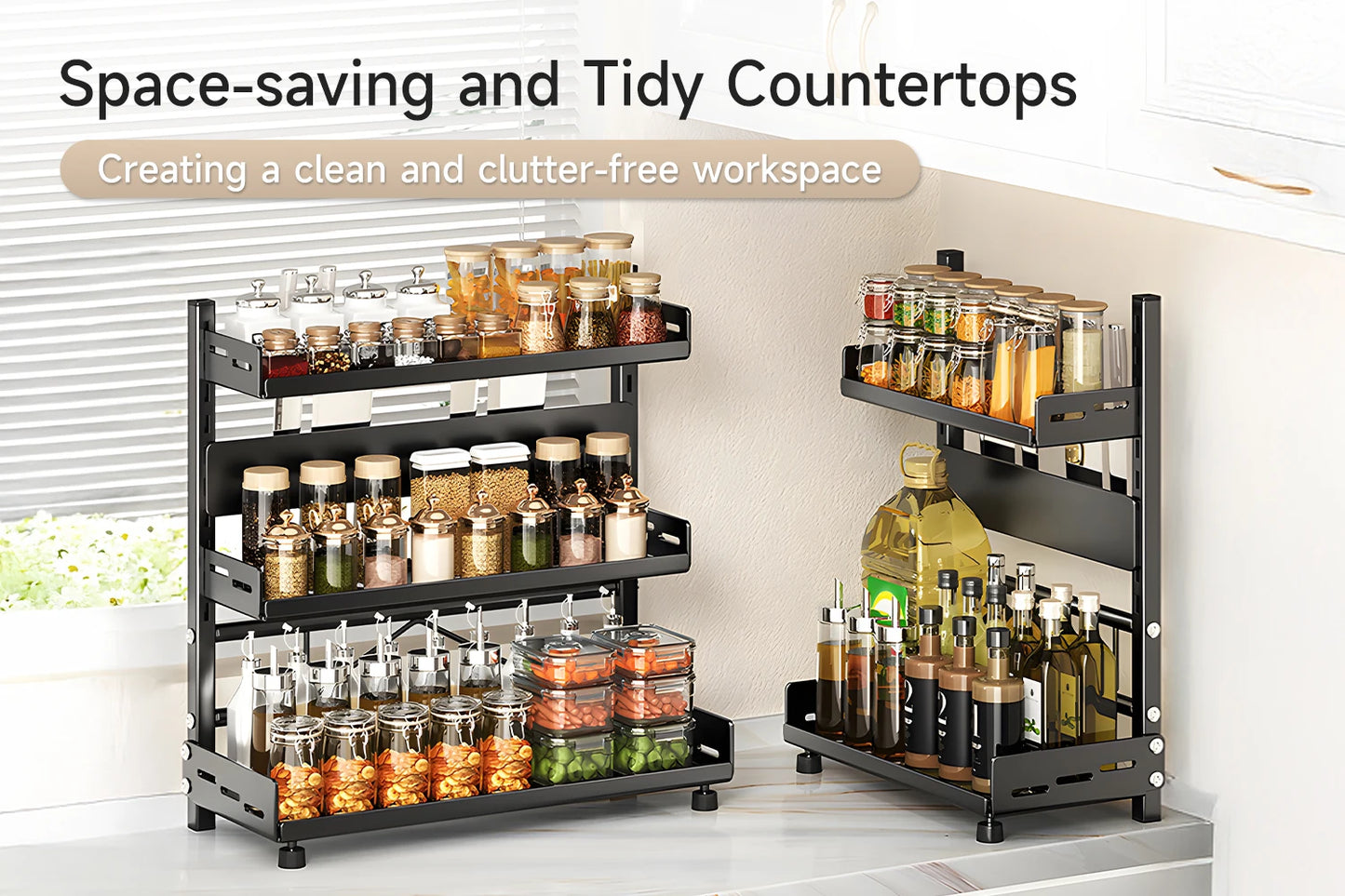 1pc Multi-Tier Spice Rack, Space-Saving Kitchen Countertop Organizer for Seasoning Jar Storage