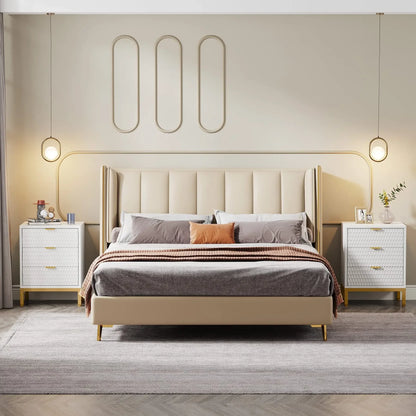 Modern Nightstand, 25.8" Tall Bedside Table with 3 Drawers