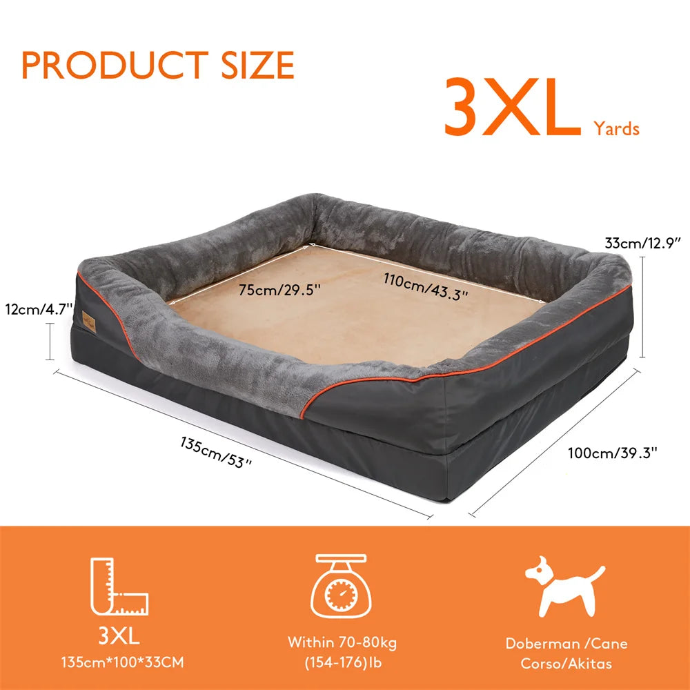 Jumbo Large Orthopedic Dog Bed Memory Foam Pet Sofa Couch Waterproof Elevated Cushion  Removable Cover