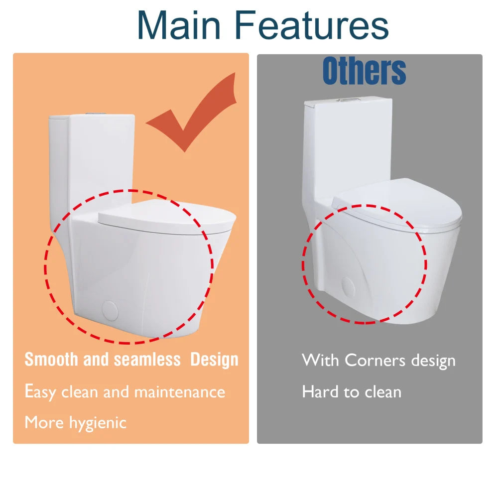 Matte Black Elongated One Piece Toilet Dual Flush 1.1/1.6 GPF Water Saving Map 1000g,Matte Black