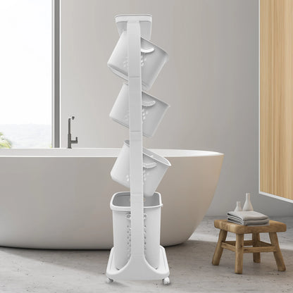 2/4 Tier Laundry Basket Cart Removable Storage Buckets Plastic Hamper with 4 Wheels White