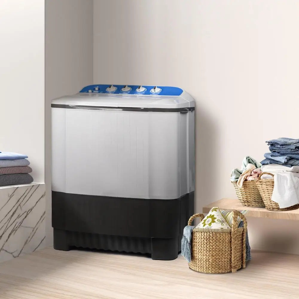 Portable 15.5lbs Washing Machine Semi Automatic Twin Tub Compact Laundry Washer Spin Dry Perfect Apartments Dorm RV