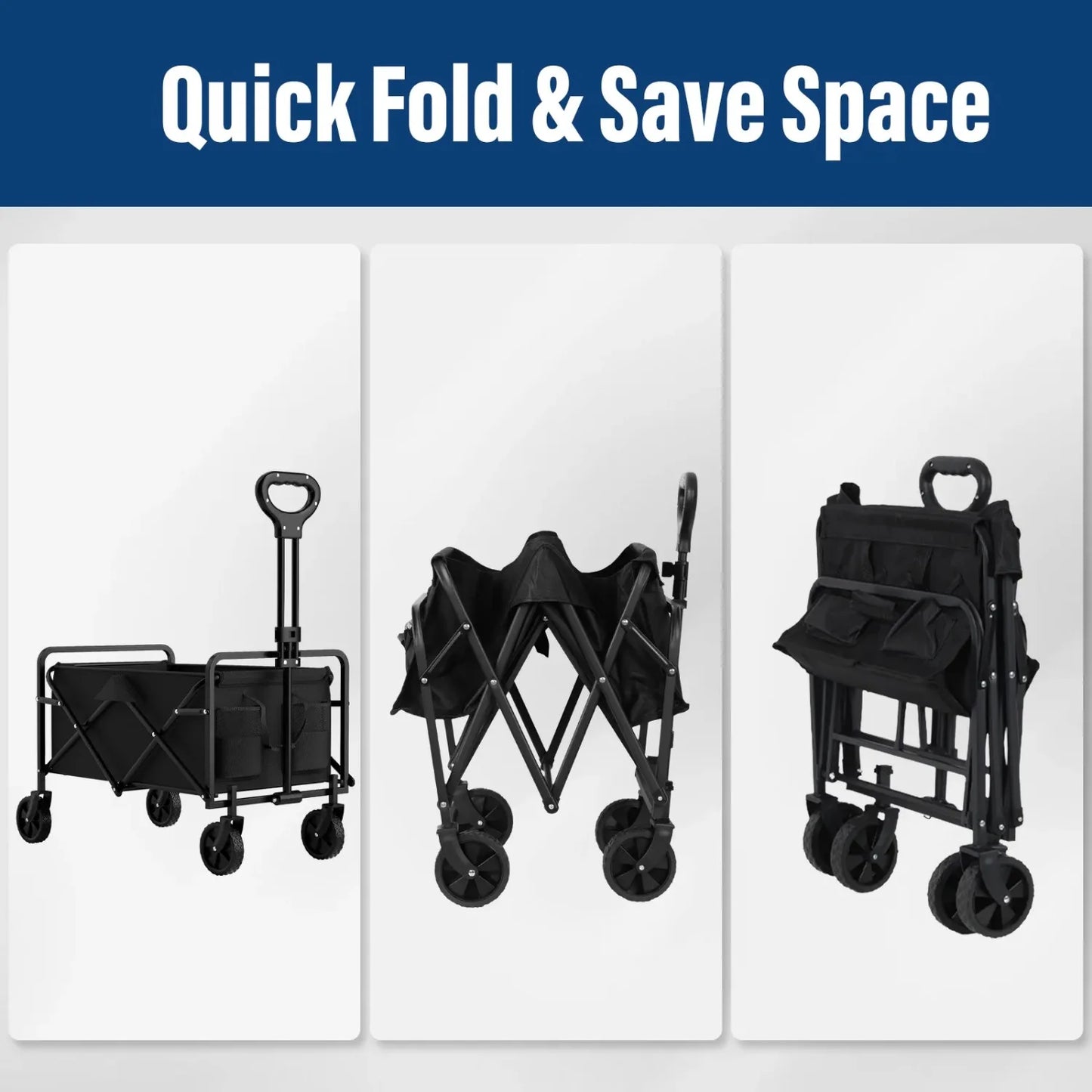 4-Wheel Foldable Garden Handcart | Heavy-Duty Cargo Transport w/ One-Hand Carry | Portable Foldable Design for Easy Storage