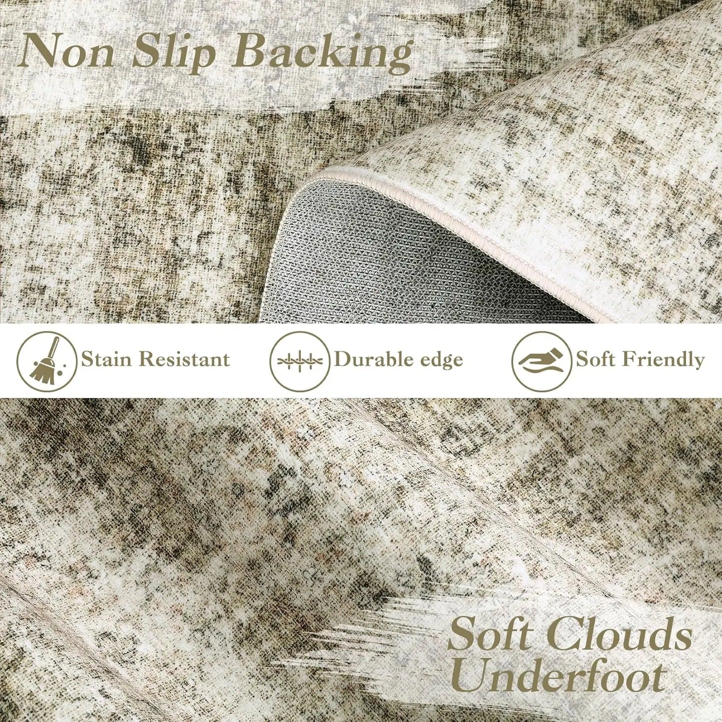 Washable Area Rug Stain-Resistant Throw Rug Indoor Carpet with Non-Slip Backing Foldable Floor Cover for Living Room, Bedroom