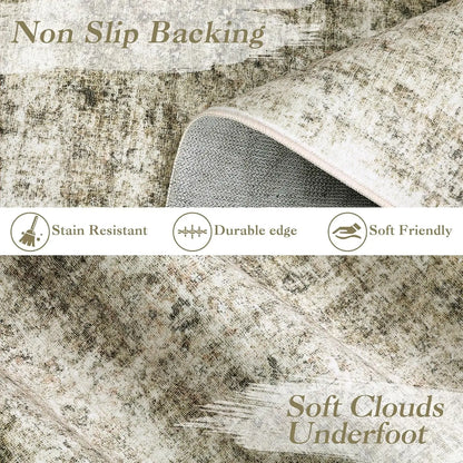 Washable Area Rug Stain-Resistant Throw Rug Indoor Carpet with Non-Slip Backing Foldable Floor Cover for Living Room, Bedroom