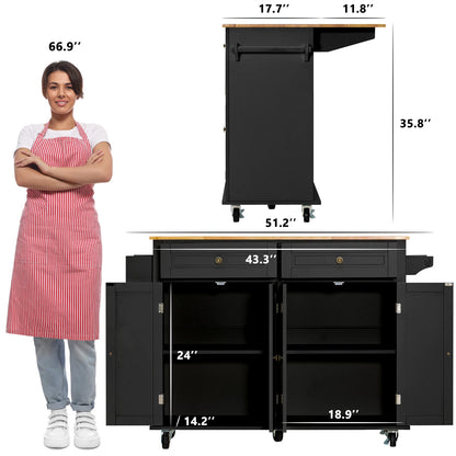 Rolling Kitchen Island with Drop Leaf – Movable Kitchen Carts on Wheels Island with Storage Cabinet