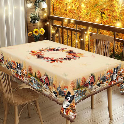 Autumn decoration Thanksgiving gift round rectangle tablecloth, pumpkin, puppy, rooster, truck design