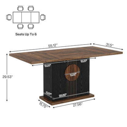 55" Rectangular Dining Table for 4 to 6 People, Farmhouse Wood Dinner Table for Kitchen, Dining Room & Living Room